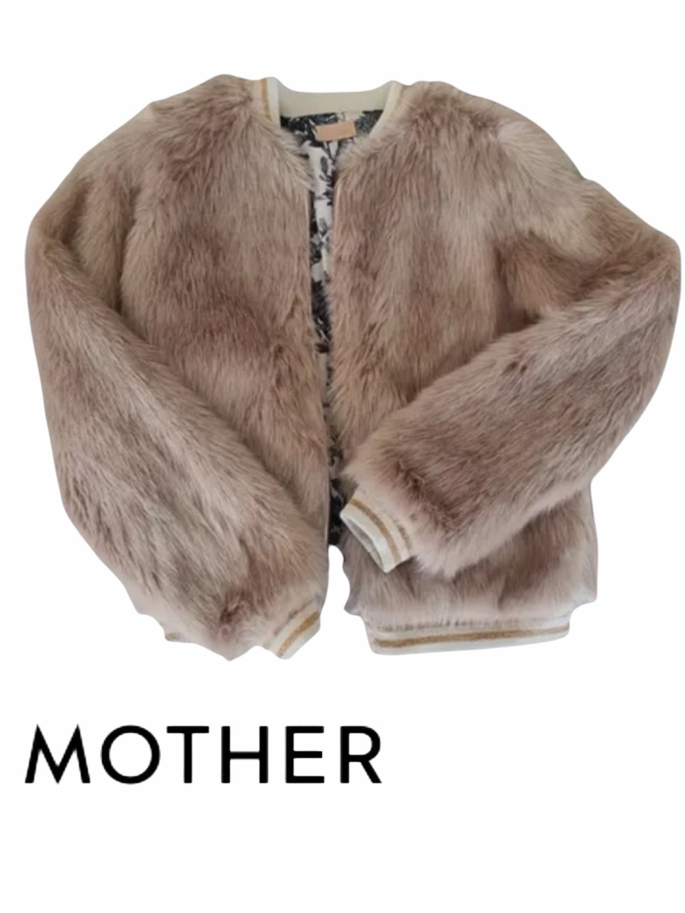 MOTHER The Letterman Faux Fur Bomber Jacket Stroke of Fortune Tan Medium